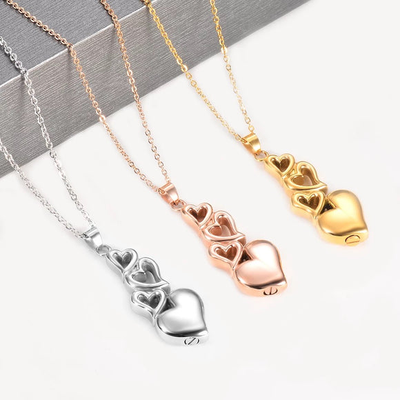 Stacked Hearts Cremation Pendant